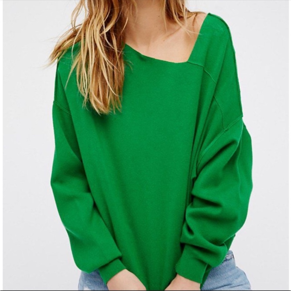 Free People Oversized Green Boatneck Sweater